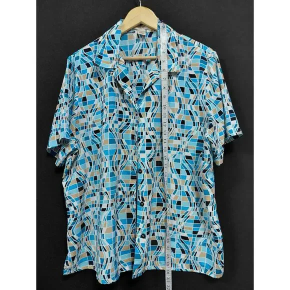 Notations Woman Blue Geometric Print Sleeve Blouse Size 1X-See Measurements - Picture 5 of 9